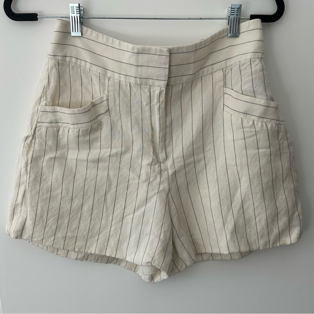 Striped Beige High-Waisted Linen Blend Shors